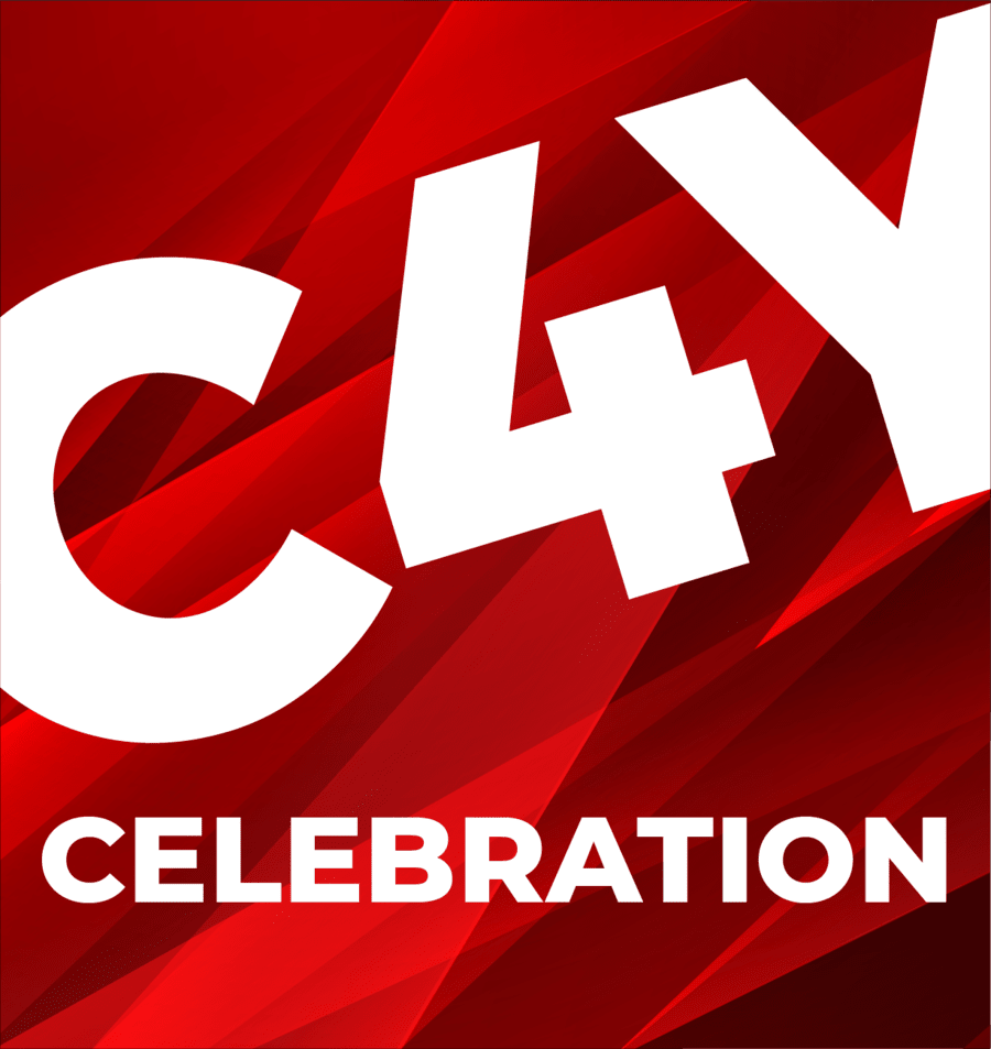 Image is of a red C4Y logo advertising a future event.